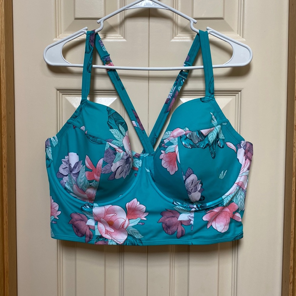 Torrid Aqua Floral Underwire Swim Top 3F